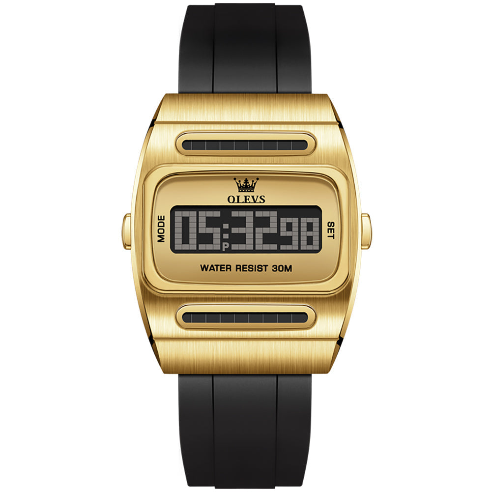 Gold tone case with black silicone strap front - OLEVS 1125