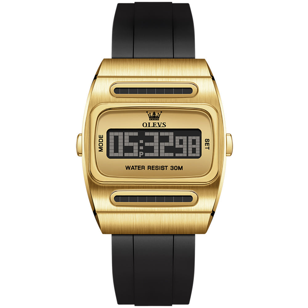 Gold tone case with black silicone strap front - OLEVS 1125