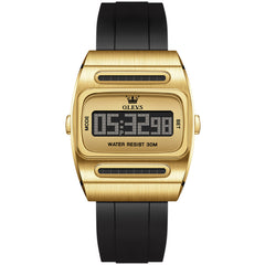 Gold tone case with black silicone strap front - OLEVS 1125