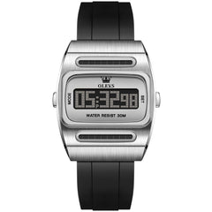 Silver tone case with black silicone strap front - OLEVS 1125
