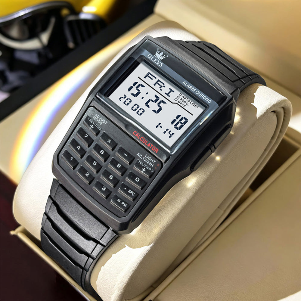 retro digital calculator watch view 18 - OLEVS 1126