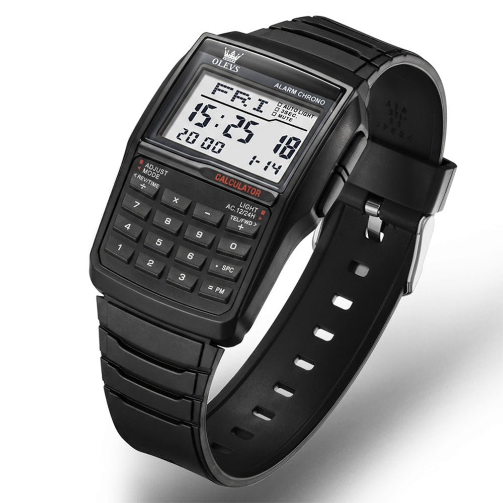 retro digital calculator watch view 3 - OLEVS 1126