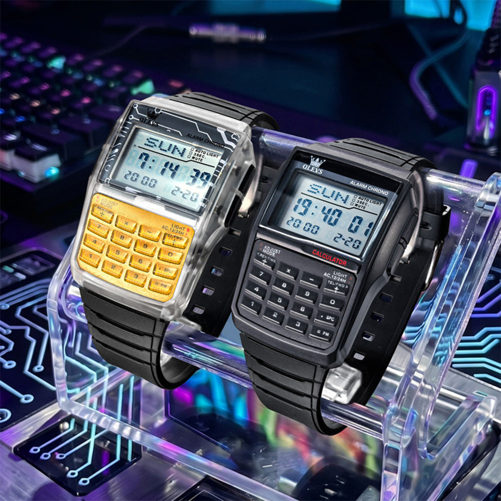 retro digital calculator watch view 43 - OLEVS 1126