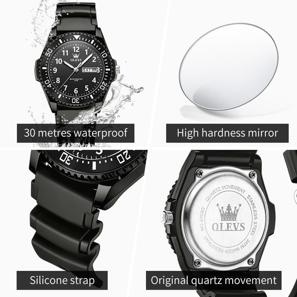 OLEVS 2703 Ultra Light Casual Sport Watch for Men Women - All Black Watch | Olevs Watch Store