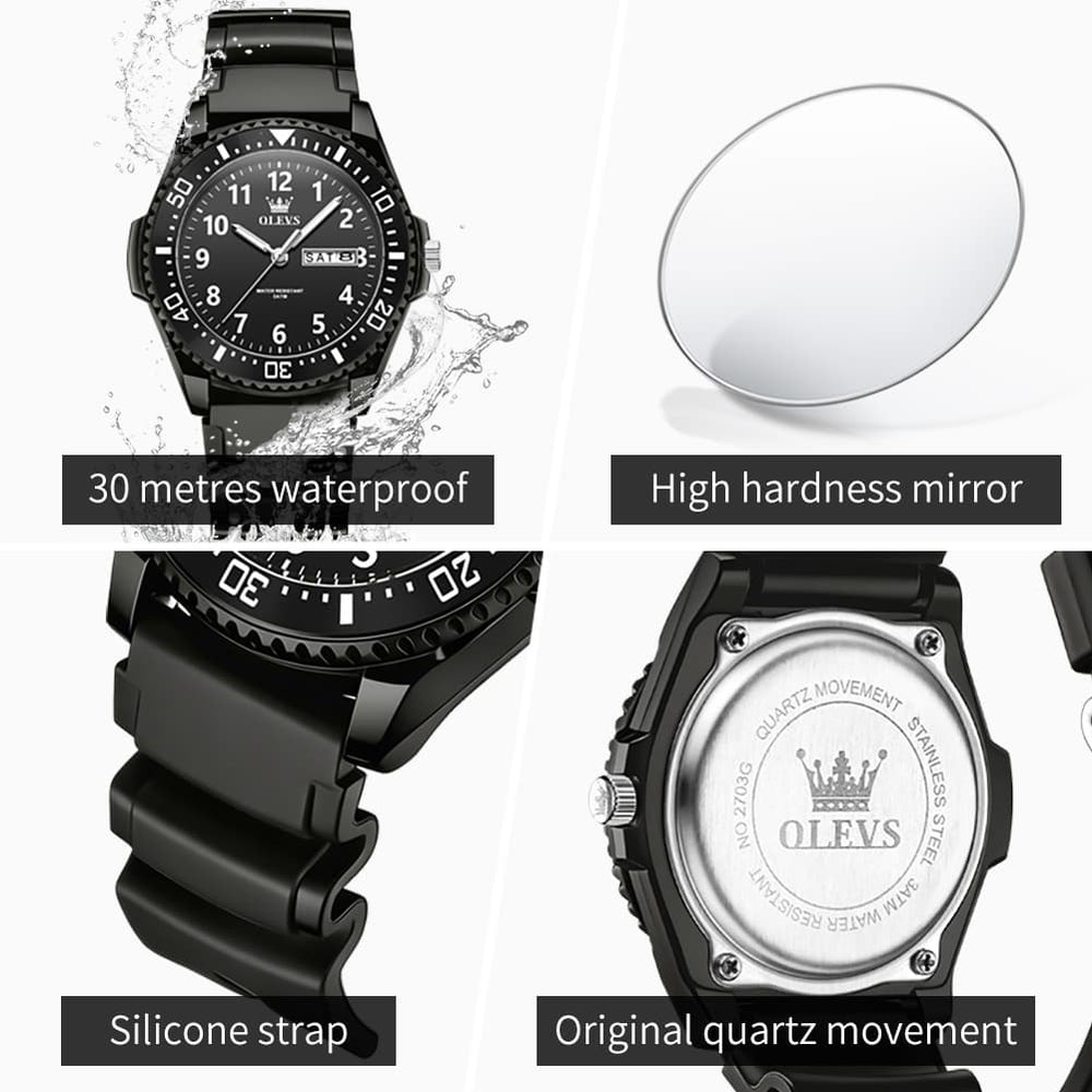 OLEVS 2703 Ultra Light Casual Sport Watch for Men Women - All Black Watch | Olevs Watch Store