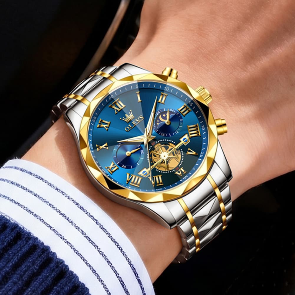 OLEVS 2709 Luxury Moon Phase Open Heart Quartz Watch for Men - All Gold Watch | Olevs Watch Store