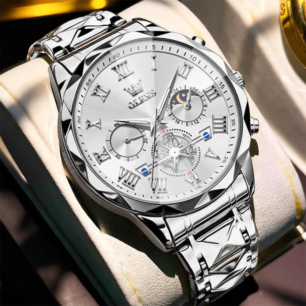 OLEVS 2709 Luxury Moon Phase Open Heart Quartz Watch for Men - All Gold Watch | Olevs Watch Store