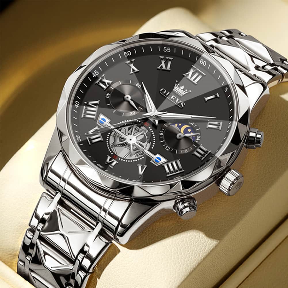 OLEVS 2709 Luxury Moon Phase Open Heart Quartz Watch for Men - All Gold Watch | Olevs Watch Store