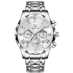 OLEVS 2709 Luxury Moon Phase Open Heart Quartz Watch for Men - Silver White Watch | Olevs Watch Store