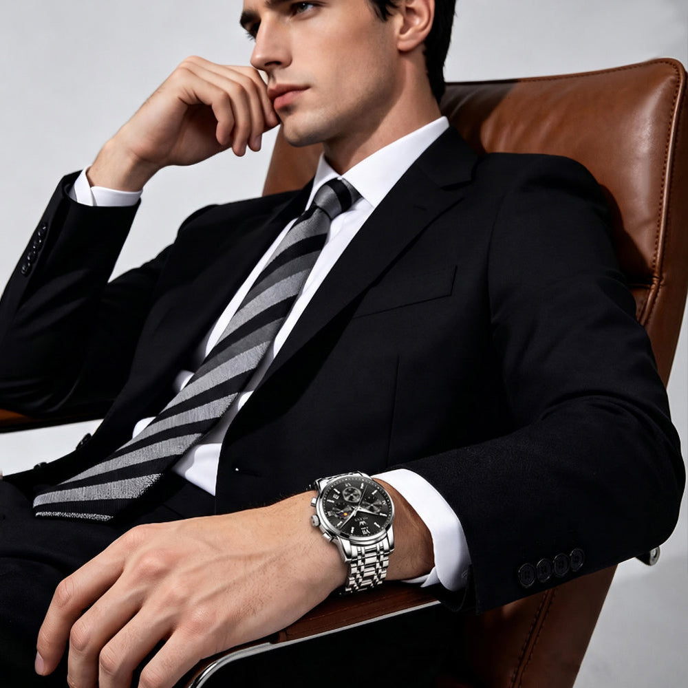 blue dial chronograph lifestyle - OLEVS 2718