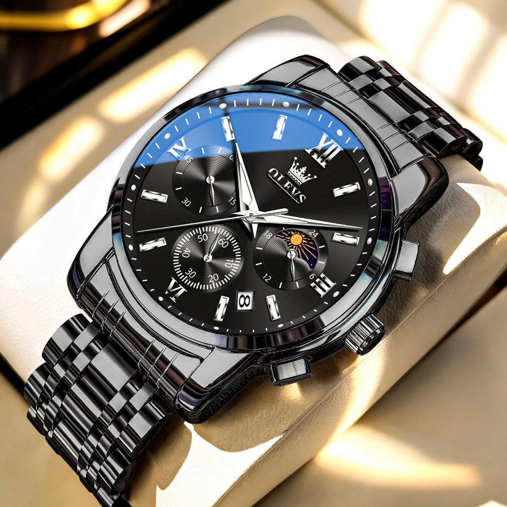 silver blue watch angle view - OLEVS 2718