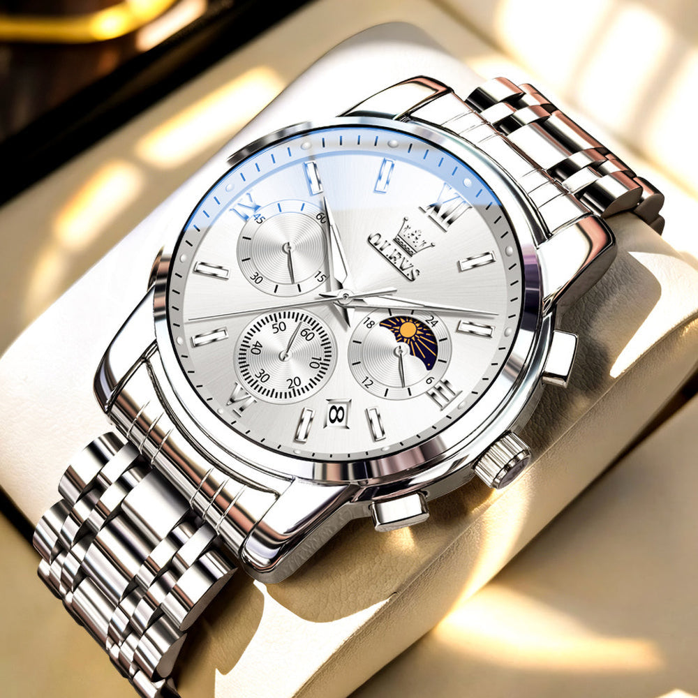 silver white watch angle view - OLEVS 2718