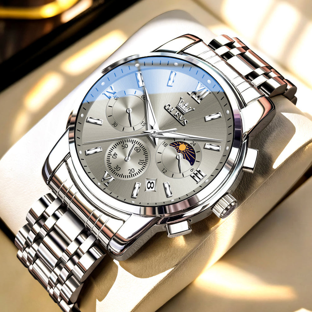 silver black watch angle view - OLEVS 2718