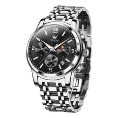 silver black chronograph quartz watch - OLEVS 2718