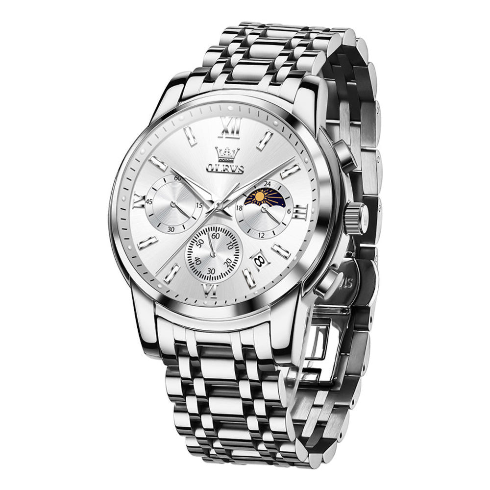 silver white chronograph quartz watch - OLEVS 2718