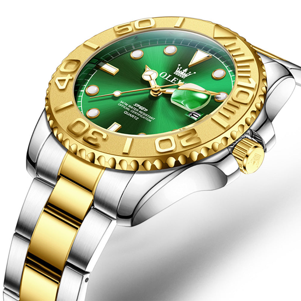 Gold Green quartz date watch - OLEVS 2720