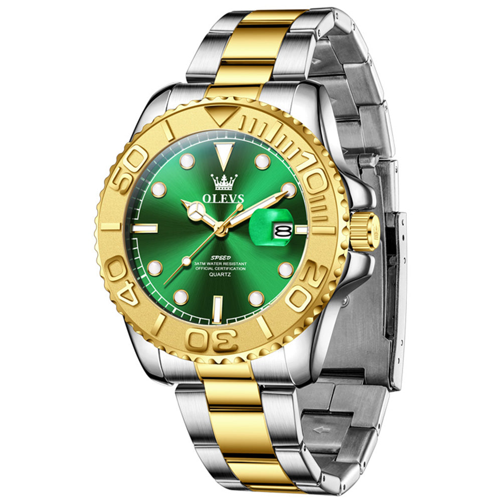 Gold Green quartz date watch - OLEVS 2720