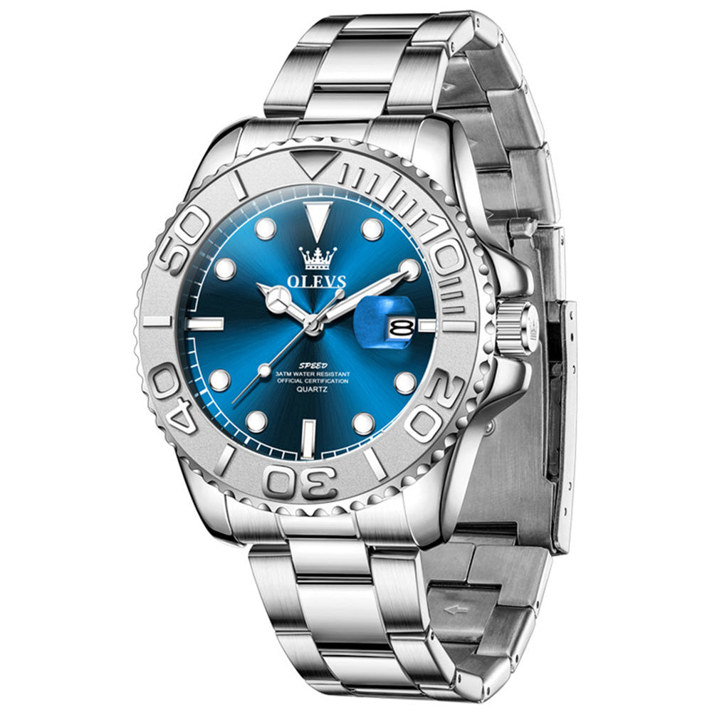 Silver Blue quartz date watch - OLEVS 2720