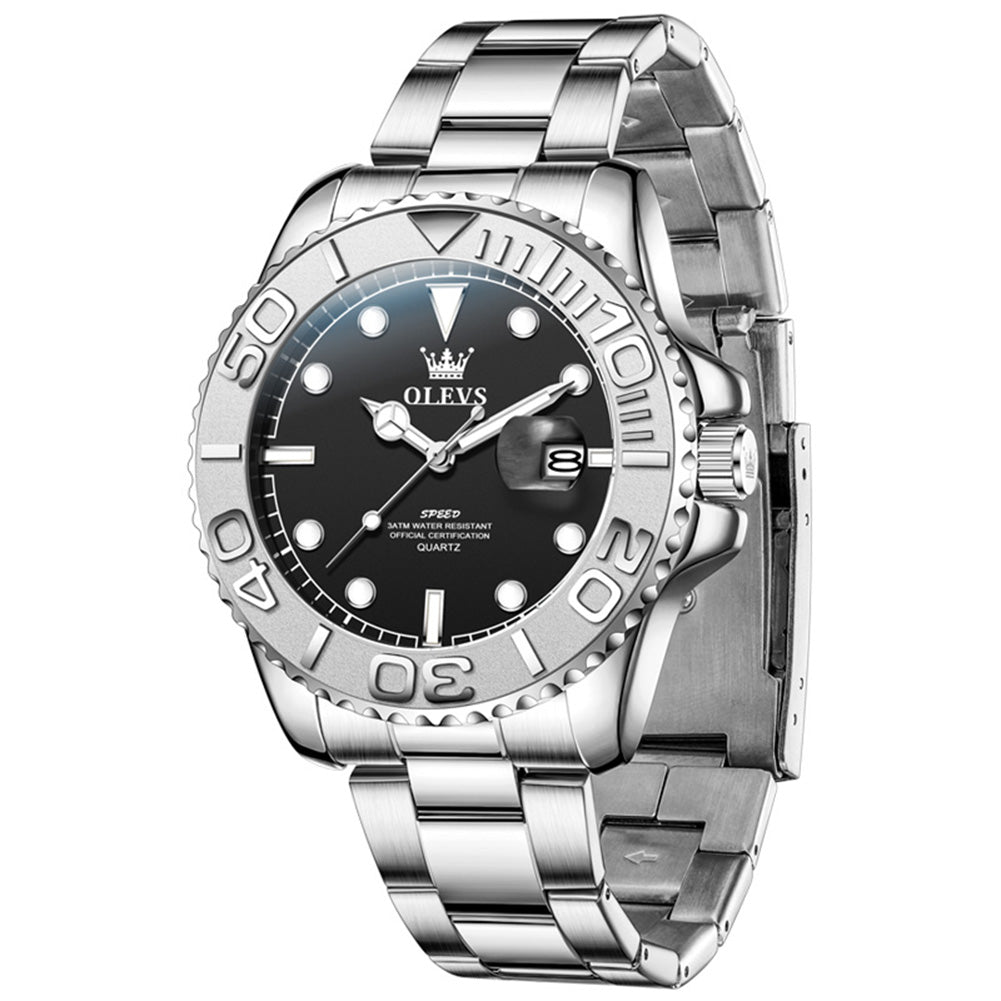 Silver Black quartz date watch - OLEVS 2720