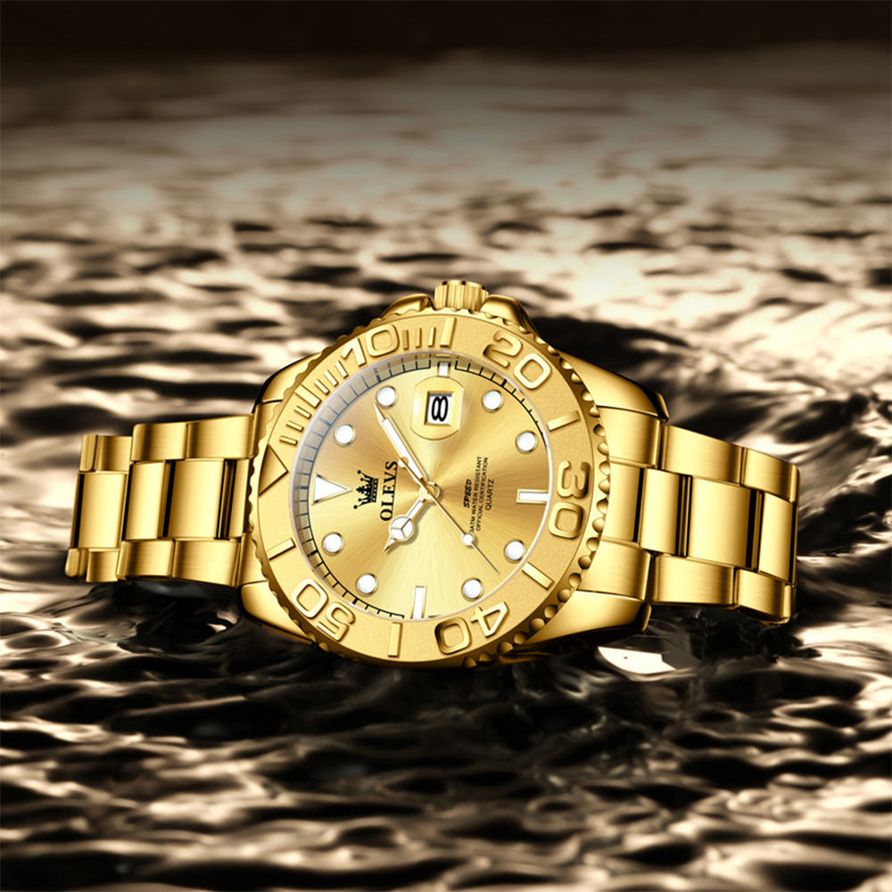 Gold Green quartz date watch - OLEVS 2720