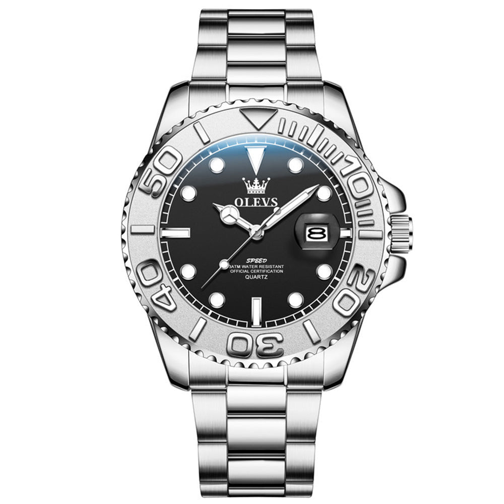 Silver Black quartz date watch - OLEVS 2720