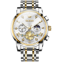OLEVS 2856 Luxury Moon Phase Chronograph Quartz Watch for Men - Two-Tone White Watch | Olevs Watch Store