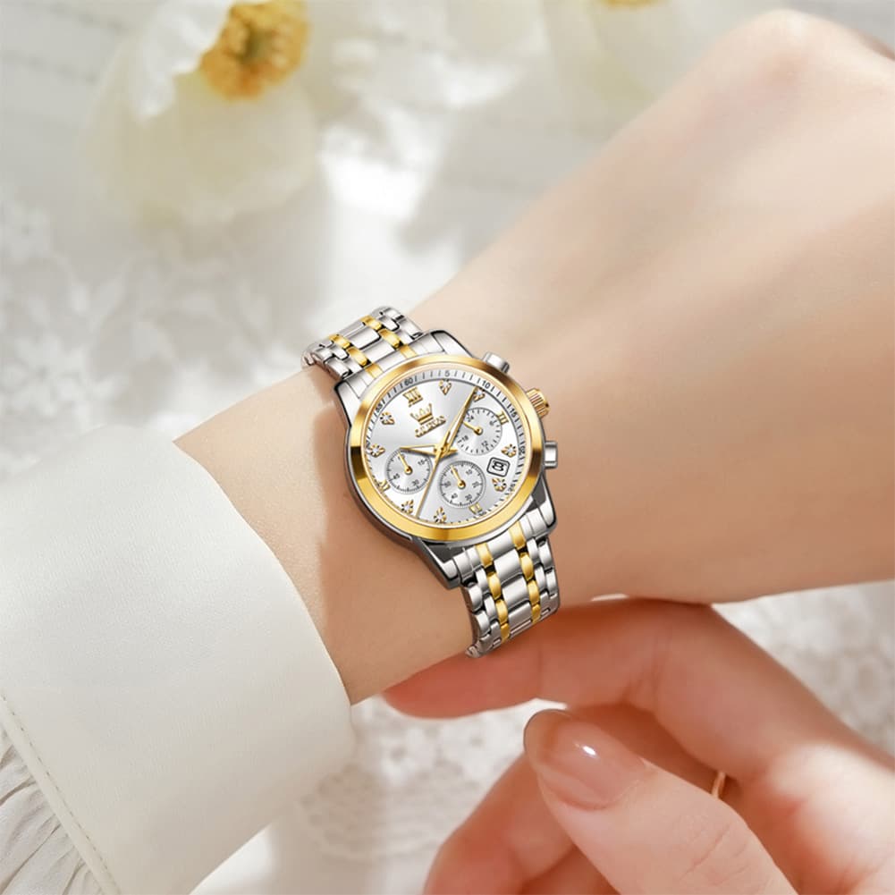 OLEVS 2858 Elegant Moon Phase Chronograph Watch for Women - All Black Watch | Olevs Watch Store
