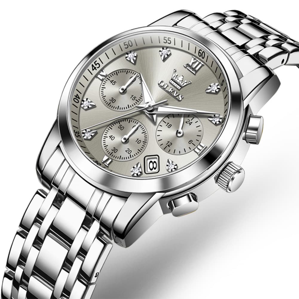 OLEVS 2858 Elegant Moon Phase Chronograph Watch for Women - All Black Watch | Olevs Watch Store