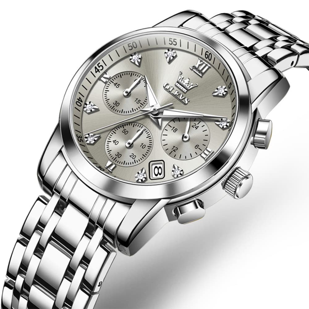 OLEVS 2858 Elegant Moon Phase Chronograph Watch for Women - All Black Watch | Olevs Watch Store