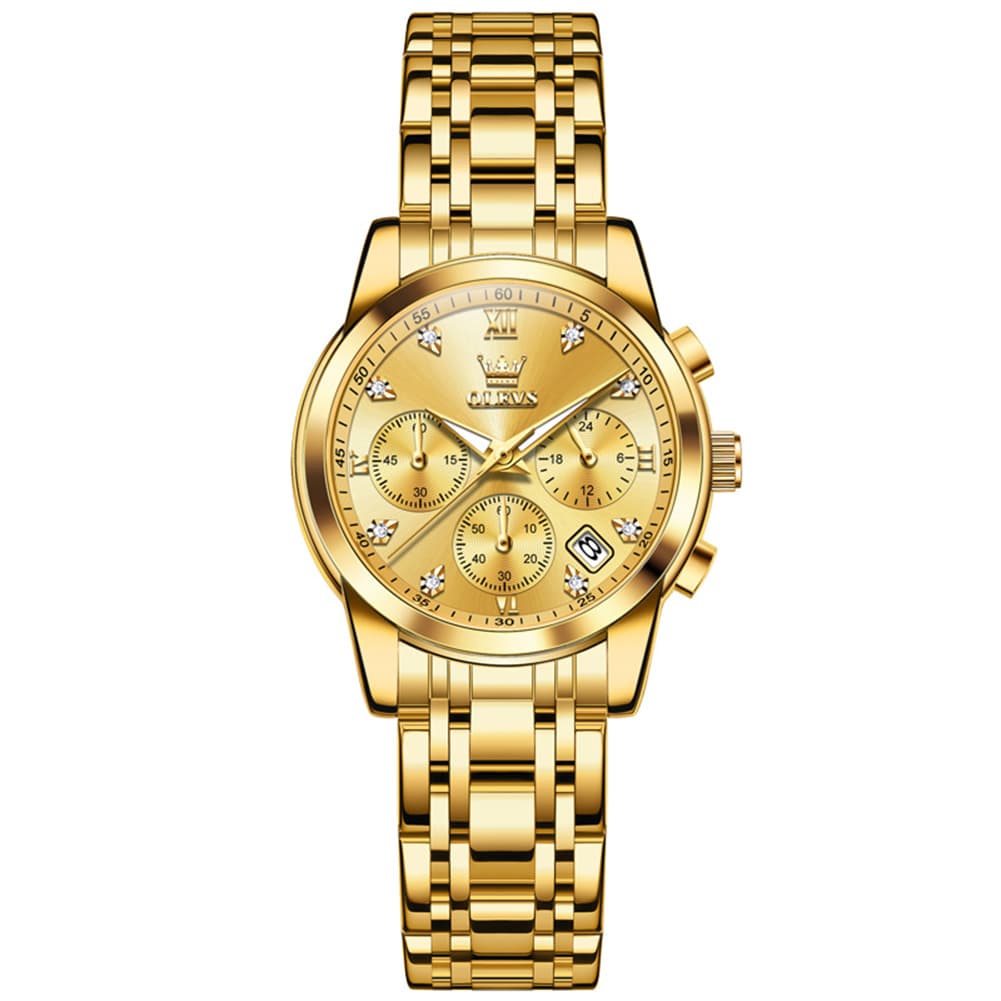 OLEVS 2858 Elegant Moon Phase Chronograph Watch for Women - All Gold Watch | Olevs Watch Store