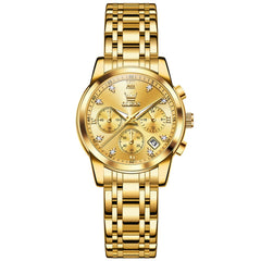 OLEVS 2858 Elegant Moon Phase Chronograph Watch for Women - All Gold Watch | Olevs Watch Store