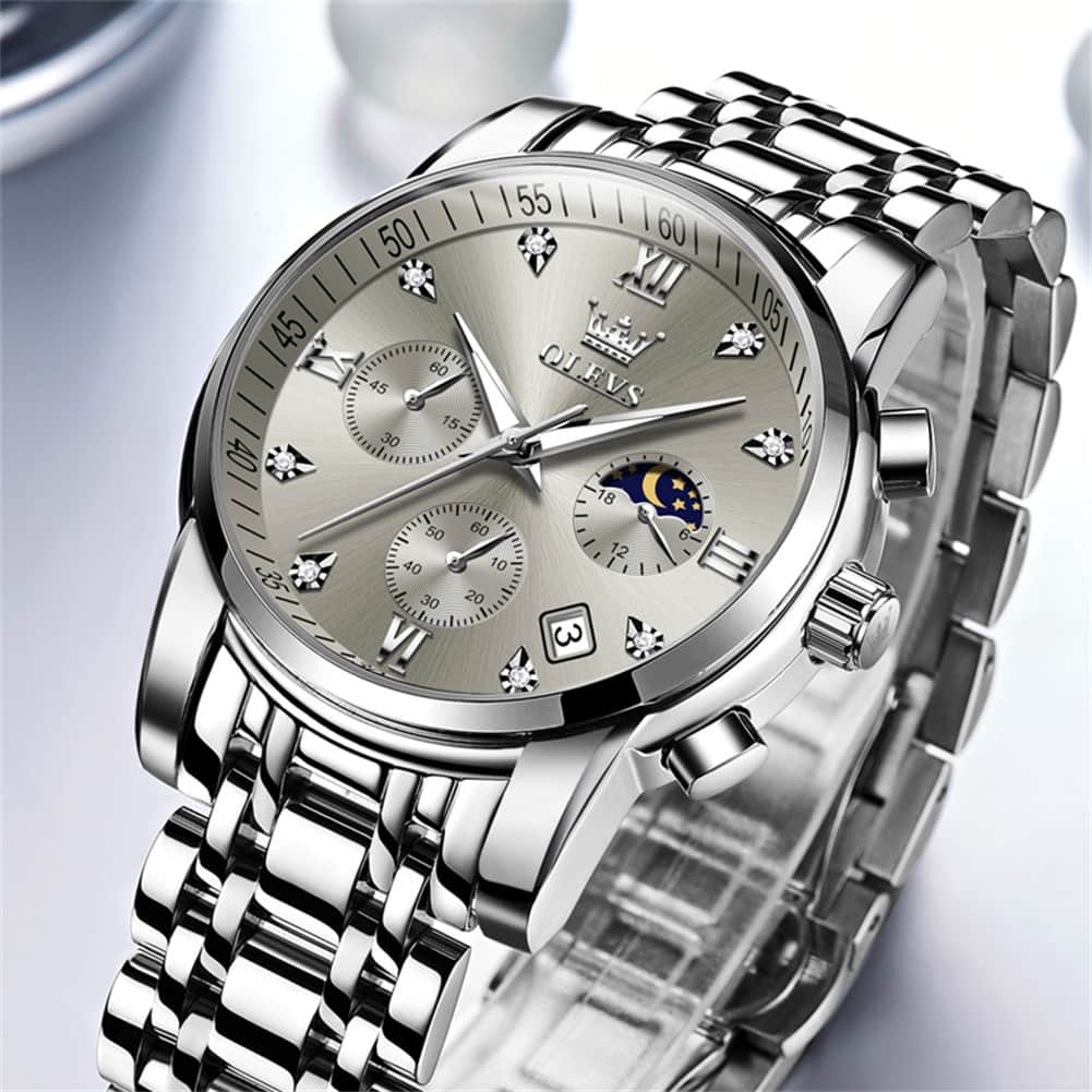 OLEVS 2858 Luxury Moon Phase Chronograph Watch for Men - All Black Gold Watch | Olevs Watch Store