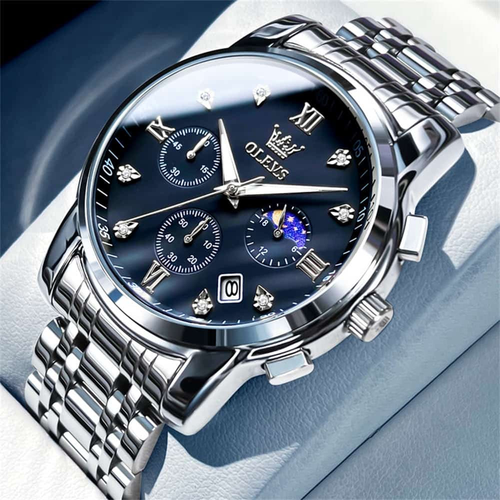 OLEVS 2858 Luxury Moon Phase Chronograph Watch for Men - All Black Gold Watch | Olevs Watch Store