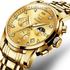 OLEVS 2858 Luxury Moon Phase Chronograph Watch for Men - All Gold Watch | Olevs Watch Store