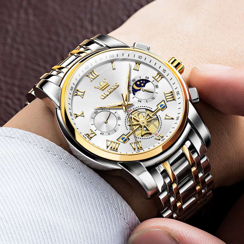 OLEVS 2859 Luxury Moon Phase Chronograph Quartz Watch for Men - All Black Watch | Olevs Watch Store
