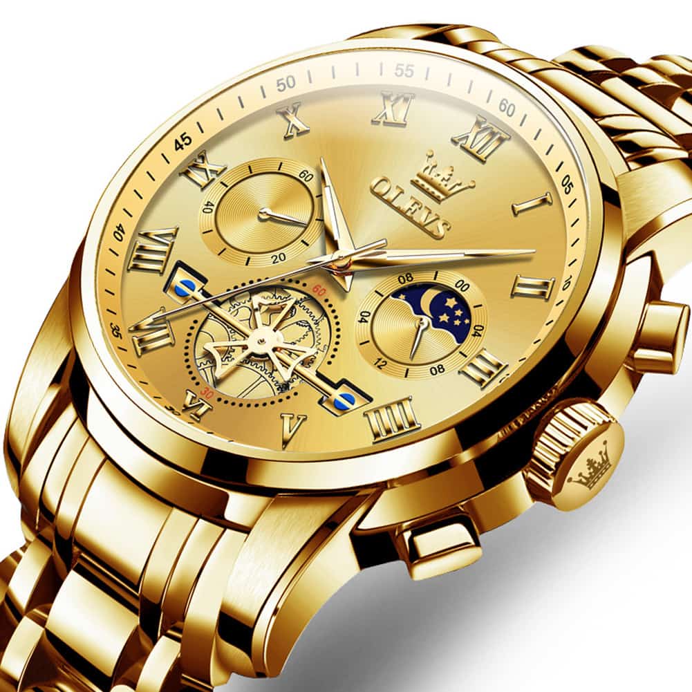 OLEVS 2859 Luxury Moon Phase Chronograph Quartz Watch for Men - All Black Watch | Olevs Watch Store