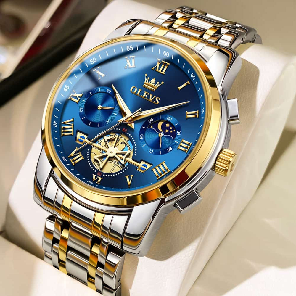 OLEVS 2859 Luxury Moon Phase Chronograph Quartz Watch for Men - All Black Watch | Olevs Watch Store