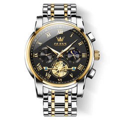 OLEVS 2859 Luxury Moon Phase Chronograph Quartz Watch for Men - Two-Tone Black Watch | Olevs Watch Store