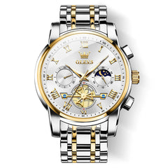 OLEVS 2859 Luxury Moon Phase Chronograph Quartz Watch for Men - Two-Tone White Watch | Olevs Watch Store