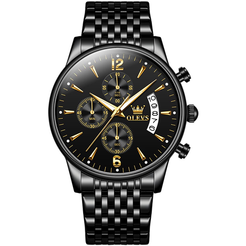 OLEVS 2867 Ultra Slim Luxury Dress Chronograph Watch for Men - All Black Gold Watch | Olevs Watch Store