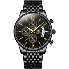 OLEVS 2867 Ultra Slim Luxury Dress Chronograph Watch for Men - All Black Gold Watch | Olevs Watch Store