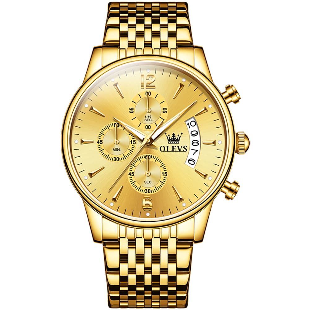 OLEVS 2867 Ultra Slim Luxury Dress Chronograph Watch for Men - All Gold Watch | Olevs Watch Store