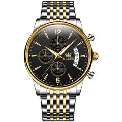 OLEVS 2867 Ultra Slim Luxury Dress Chronograph Watch for Men - Two-Tone Black Watch | Olevs Watch Store
