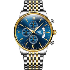 OLEVS 2867 Ultra Slim Luxury Dress Chronograph Watch for Men - Two-Tone Blue Watch | Olevs Watch Store