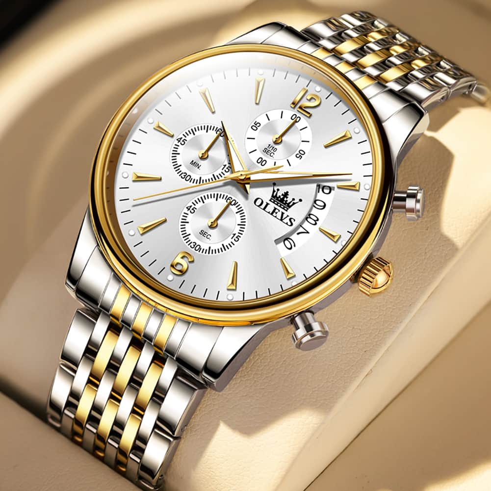 OLEVS 2867 Ultra Slim Luxury Dress Chronograph Watch for Men - Two-Tone White Watch | Olevs Watch Store