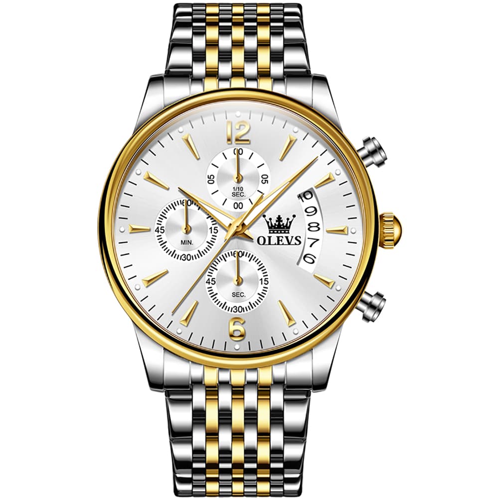 OLEVS 2867 Ultra Slim Luxury Dress Chronograph Watch for Men - Two-Tone White Watch | Olevs Watch Store