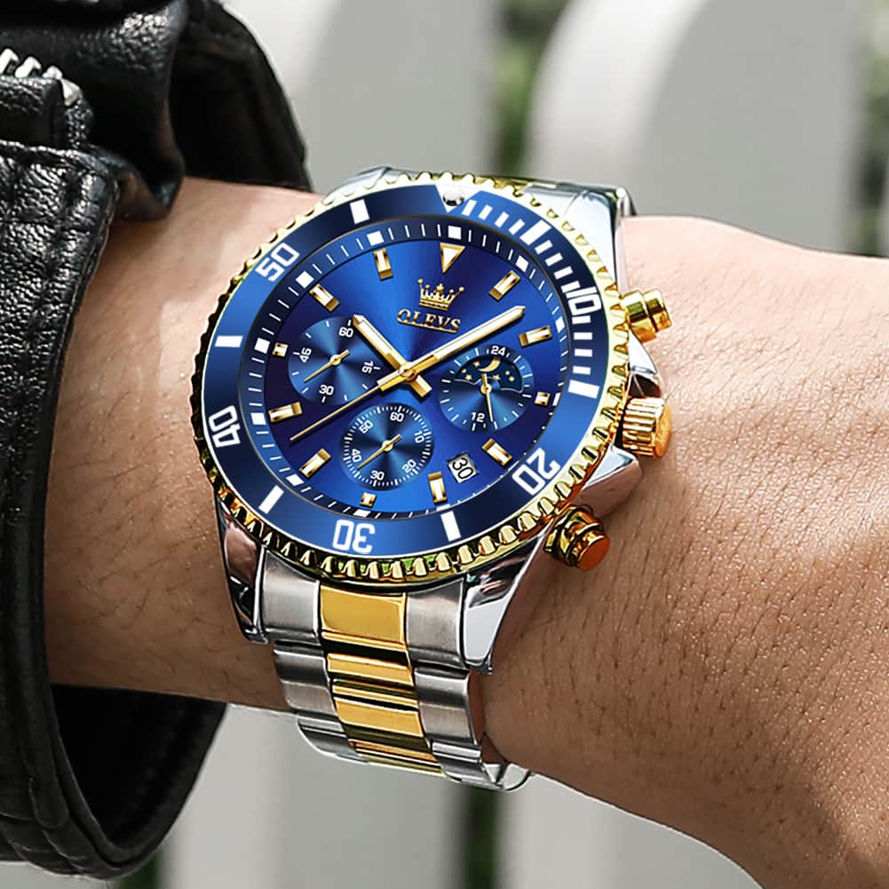 OLEVS 2870 Luxury Moon Phase Dive Chronograph Watch for Men - All Gold Watch | Olevs Watch Store