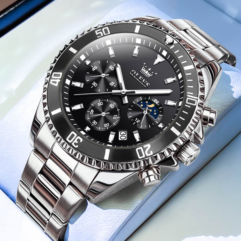 OLEVS 2870 Luxury Moon Phase Dive Chronograph Watch for Men - All Gold Watch | Olevs Watch Store