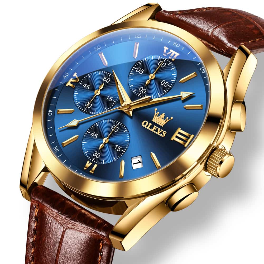 OLEVS 2872 Sophisticated Chronograph Leather Watch for Men - Brown Rose Coffee Watch | Olevs Watch Store