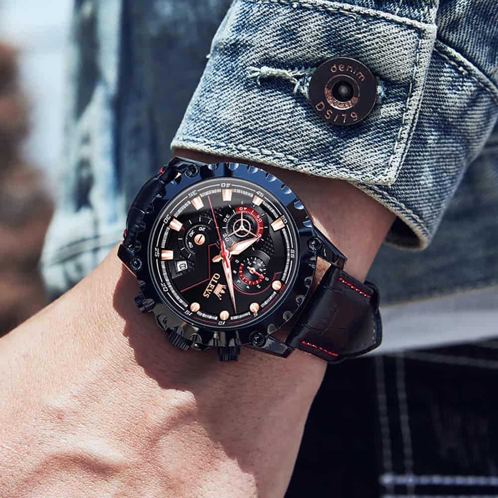 OLEVS 2873 Bold Rivet Bezel Racing Chronograph Watch for Men - All Black Steel Watch | Olevs Watch Store